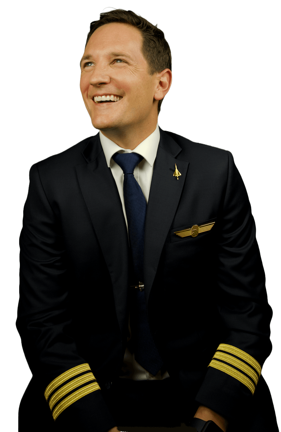 Captain Joe sitting in pilot uniform - Order personalized video messages for birthdays, motivation, or special occasions